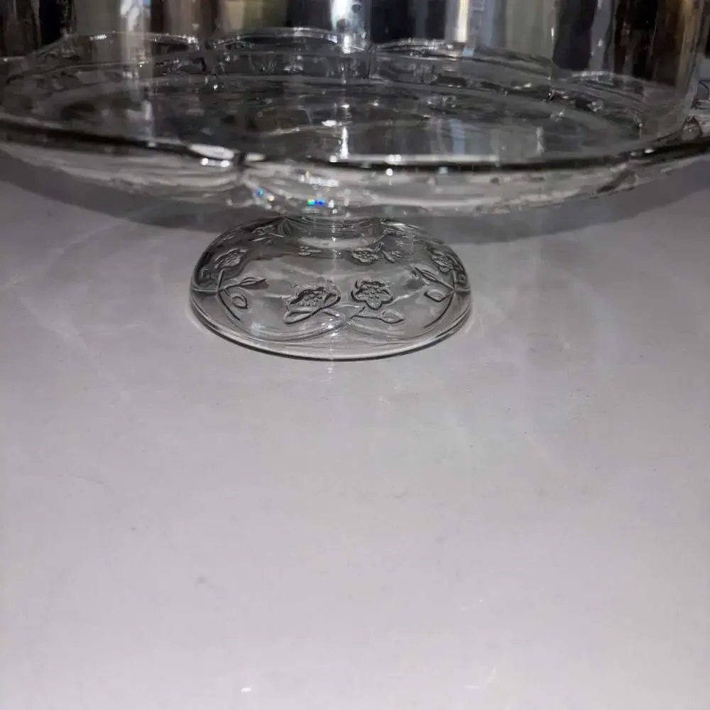 Anchor Hocking Savannah Clear Glass Cake Stand with Dome Lid Floral Scalloped